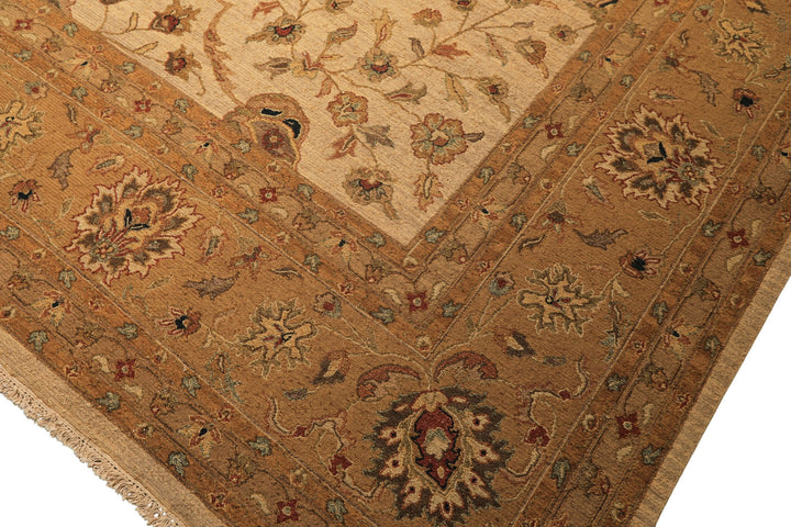 12x18 Beige, Tan, Gold Color Hand Knotted Soumak Wool Transitional Oriental Rug