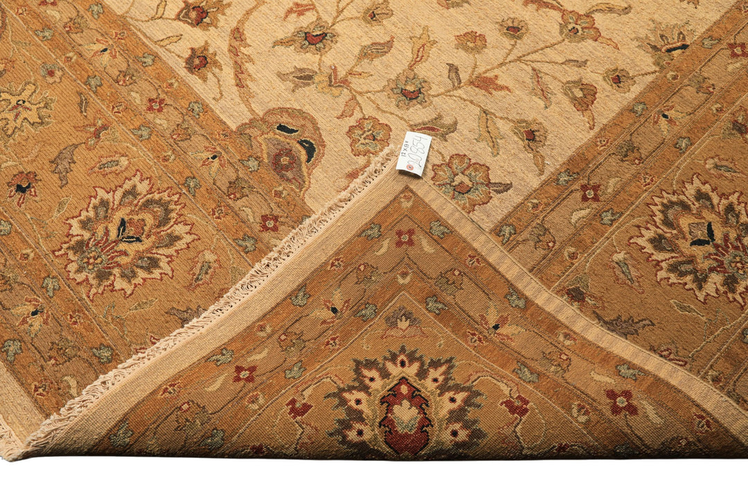 12x18 Beige, Tan, Gold Color Hand Knotted Soumak Wool Transitional Oriental Rug
