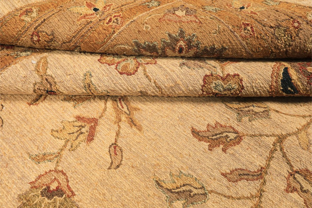 12x18 Beige, Tan, Gold Color Hand Knotted Soumak Wool Transitional Oriental Rug