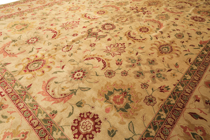 Palace Beige, Moss, Wine Color Hand Knotted Oushak Wool Transitional Oriental Rug