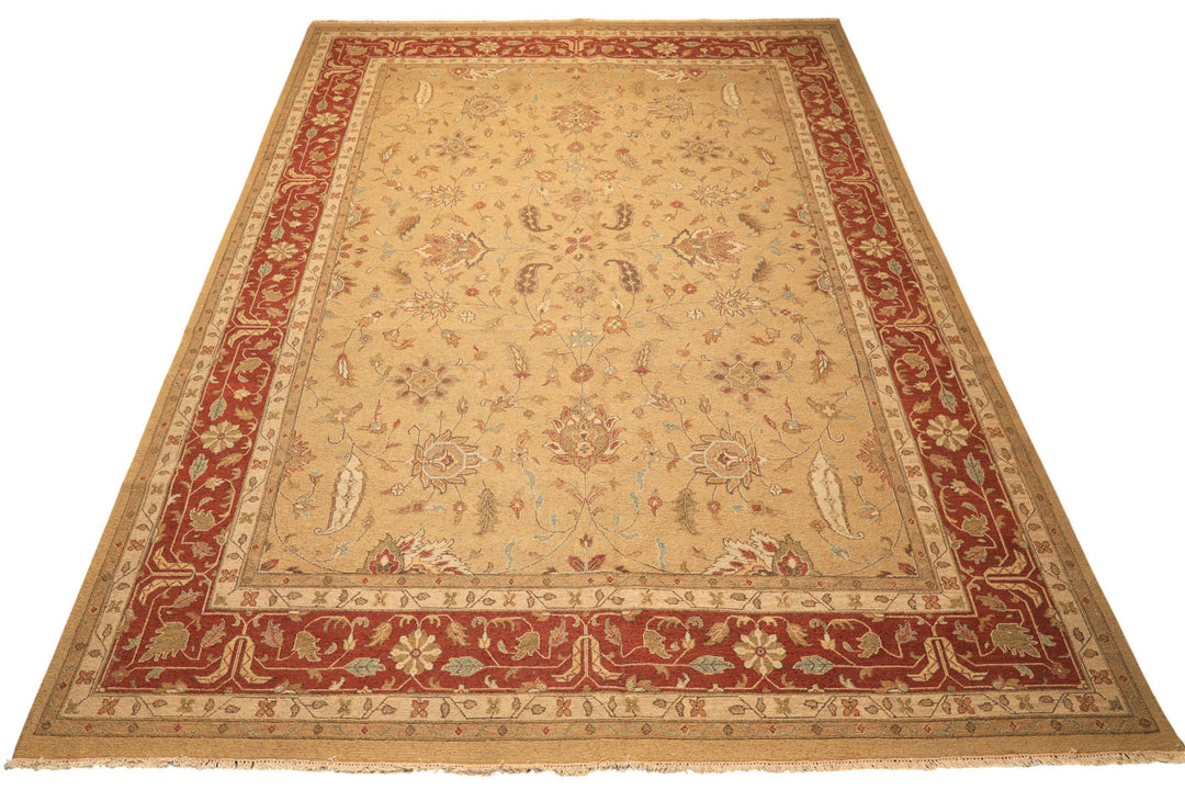 10x14 Tan, Gold, Burnt Orange Color Hand Knotted Soumak Wool Transitional Oriental Rug