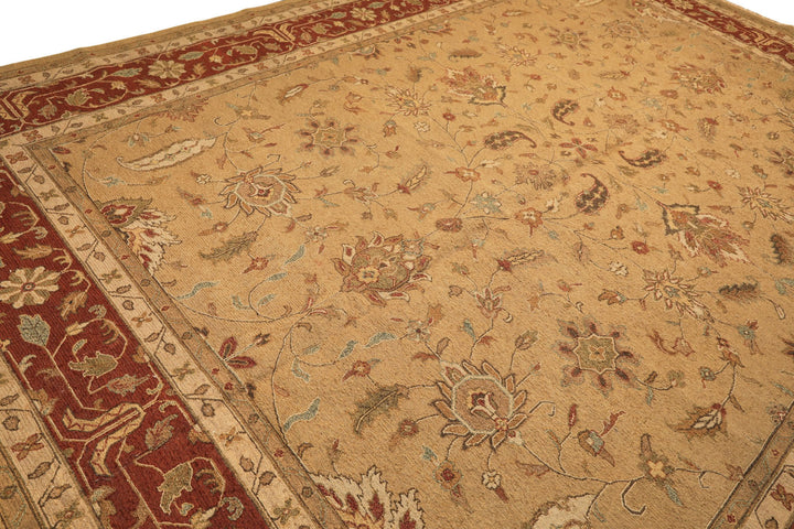10x14 Tan, Gold, Burnt Orange Color Hand Knotted Soumak Wool Transitional Oriental Rug