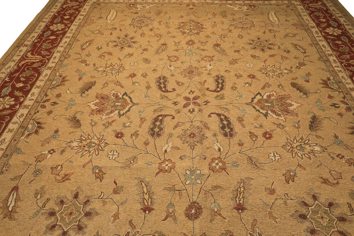 10x14 Tan, Gold, Burnt Orange Color Hand Knotted Soumak Wool Transitional Oriental Rug