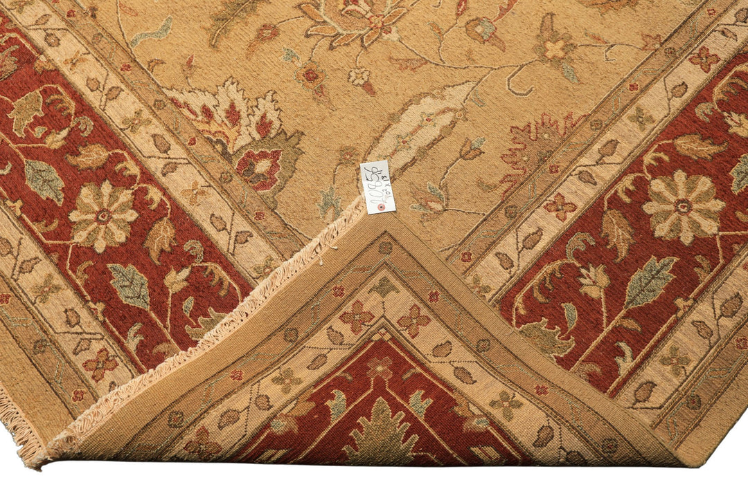 10x14 Tan, Gold, Burnt Orange Color Hand Knotted Soumak Wool Transitional Oriental Rug
