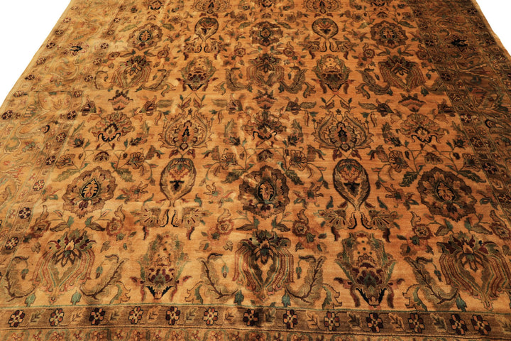 10x14 Light Gold, Brown, Turquoise Color Hand Knotted Oushak New Zealand Wool Transitional Oriental Rug