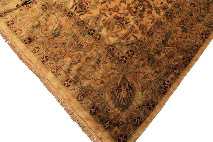 10x14 Light Gold, Brown, Turquoise Color Hand Knotted Oushak New Zealand Wool Transitional Oriental Rug
