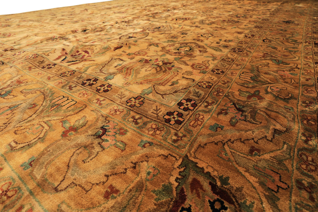 10x14 Light Gold, Brown, Turquoise Color Hand Knotted Oushak New Zealand Wool Transitional Oriental Rug