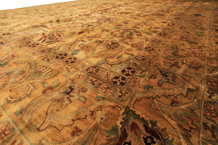 10x14 Light Gold, Brown, Turquoise Color Hand Knotted Oushak New Zealand Wool Transitional Oriental Rug