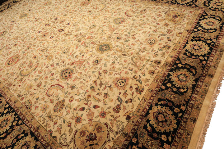 12x18 Beige, Black, Rust Color Hand Knotted Agra New Zealand Wool Traditional Oriental Rug