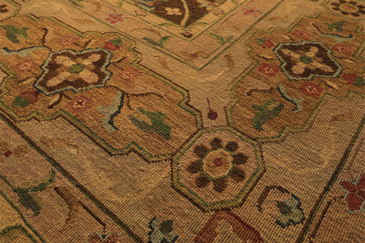 10x14 Brown, Moss, Gold Color Hand Knotted Soumak Wool Transitional Oriental Rug
