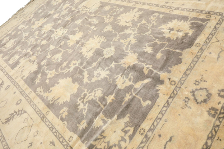 Palace Gray, Ivory, Light Gold Color Hand Knotted Oushak Wool Transitional Oriental Rug