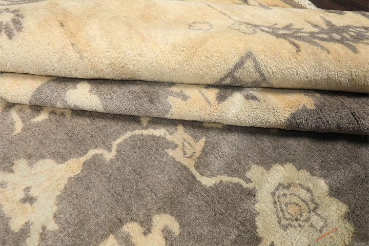 Palace Gray, Ivory, Light Gold Color Hand Knotted Oushak Wool Transitional Oriental Rug
