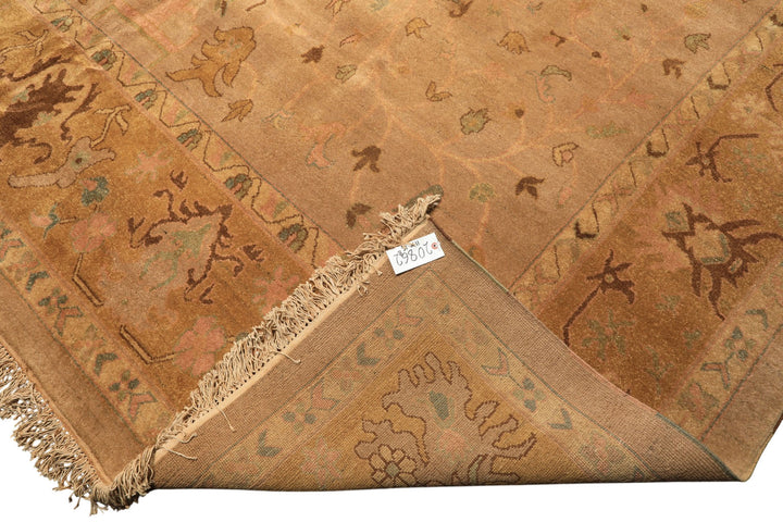 Palace Tan, Gold, Turquoise Color Hand Knotted Oushak Wool Transitional Oriental Rug