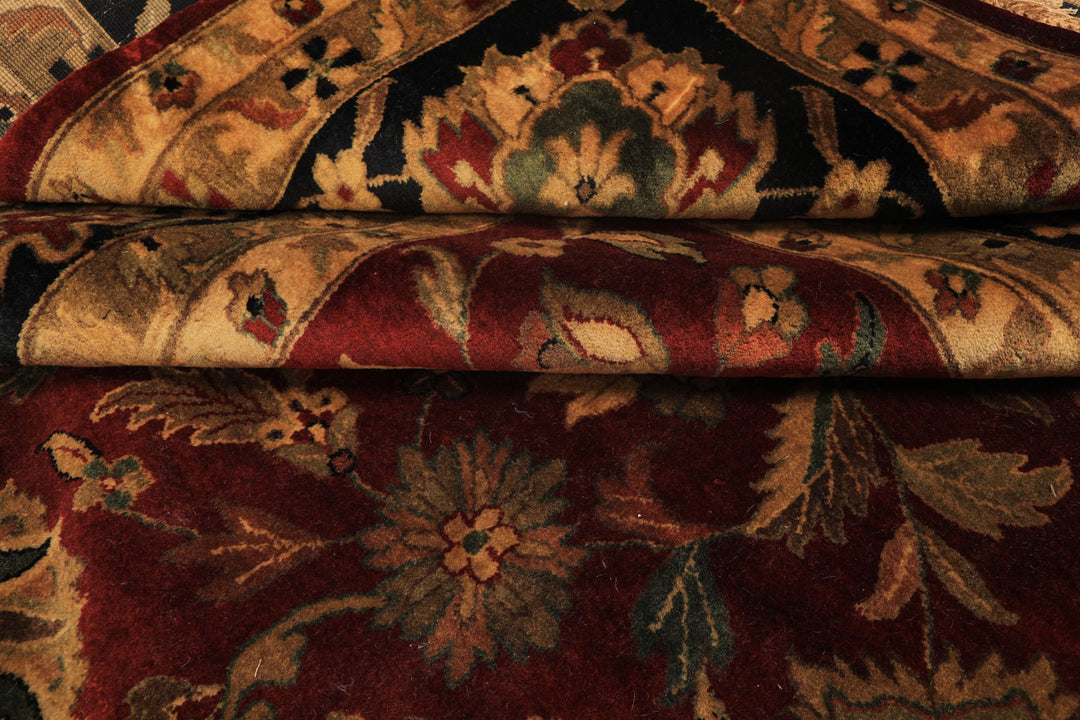 12x18 Burgundy, Black, Green Color Hand Knotted Agra New Zealand Wool Traditional Oriental Rug
