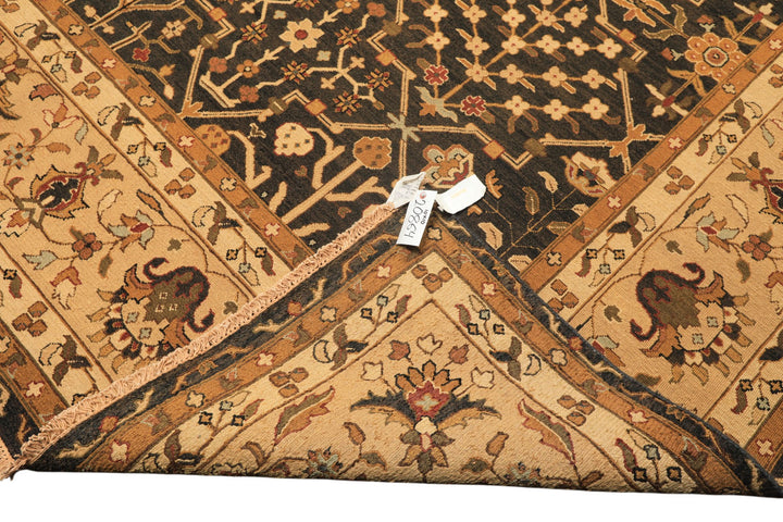 Square Charcoal, Tan, Rust Color Hand Knotted Soumak Wool Transitional Oriental Rug