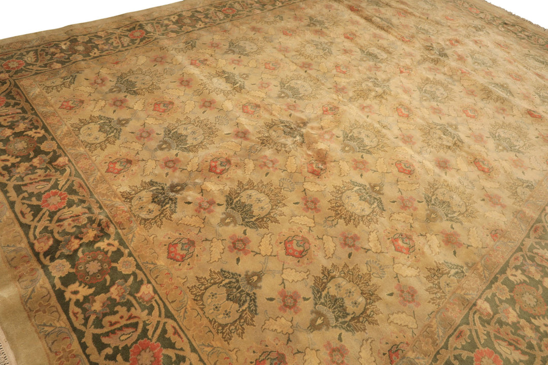 9x13 Beige, Moss, Sage Color Hand Knotted Oushak Wool Transitional Oriental Rug