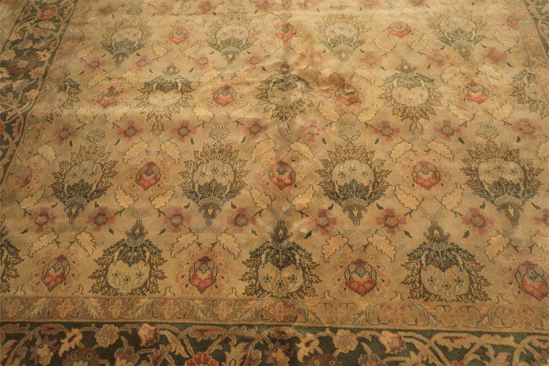 9x13 Beige, Moss, Sage Color Hand Knotted Oushak Wool Transitional Oriental Rug
