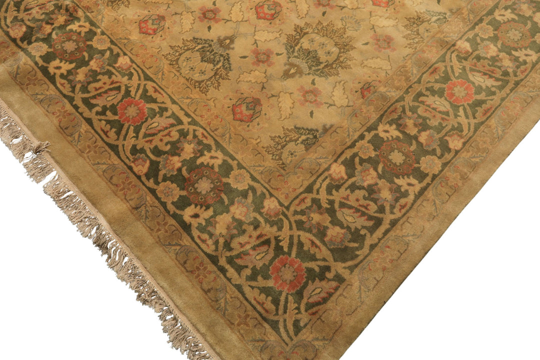 9x13 Beige, Moss, Sage Color Hand Knotted Oushak Wool Transitional Oriental Rug