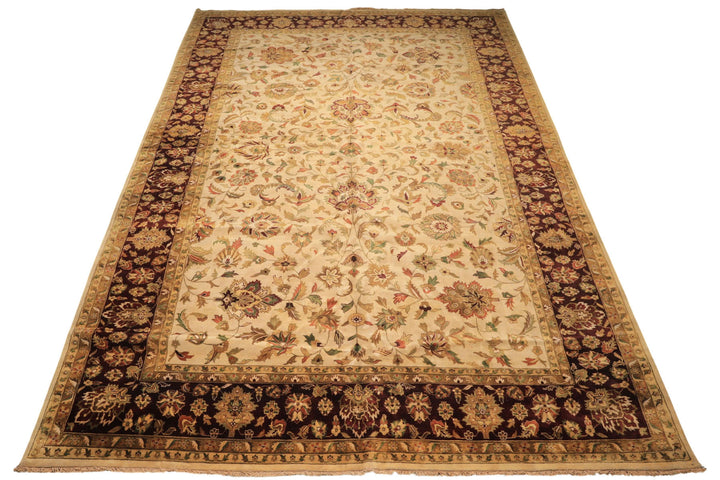 12x18 Beige, Maroon, Sage Color Hand Knotted Agra New Zealand Wool Traditional Oriental Rug
