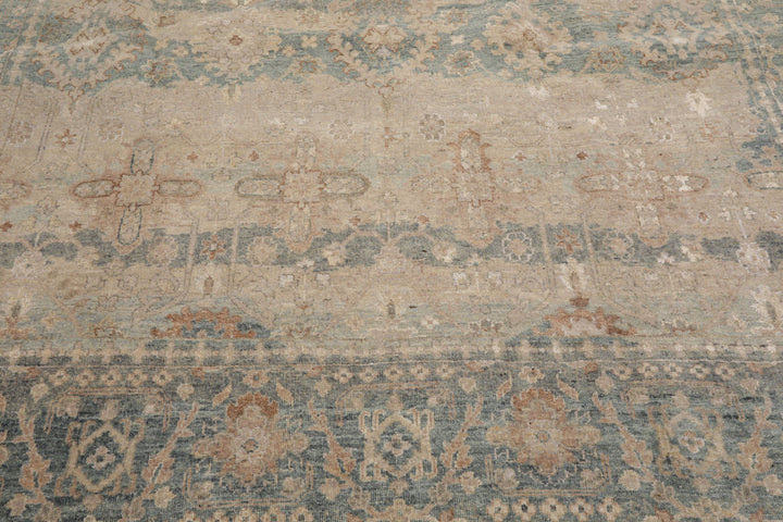8x10 Hand Knotted Wool & Silk Traditional Oriental Area Rug Beige Aqua Color