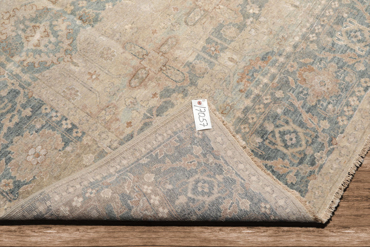 8x10 Hand Knotted Wool & Silk Traditional Oriental Area Rug Beige Aqua Color