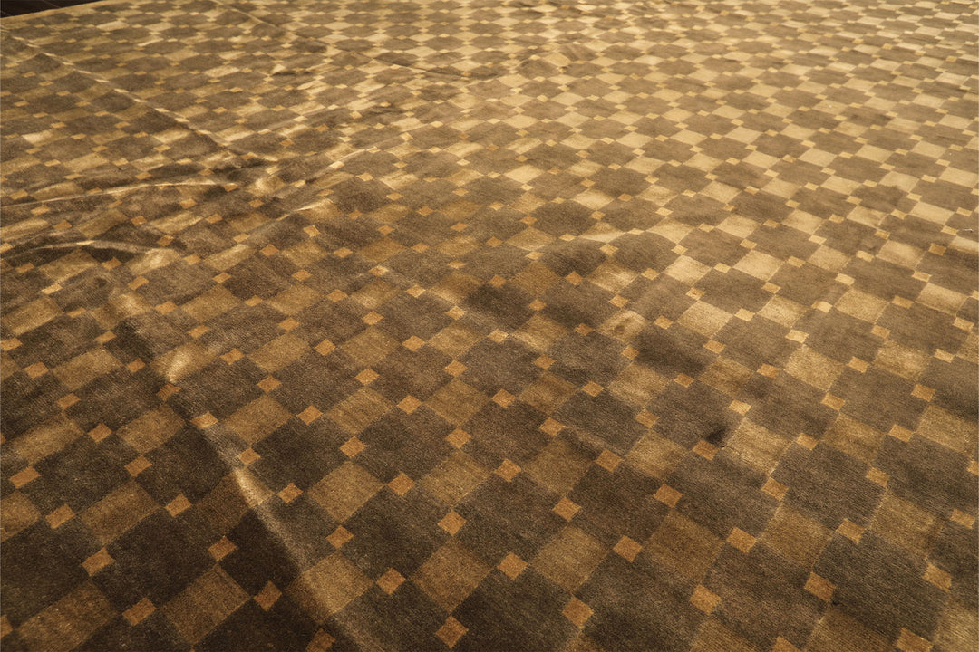 10x14 Tan, Olive, Green Color Hand Knotted Tibetan New Zealand Wool Transitional Oriental Rug