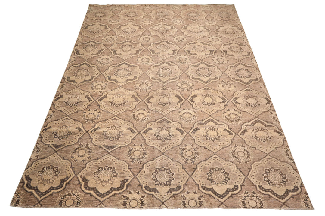 9x13 Taupe, Beige, Brown Color Hand Knotted Oushak Wool Transitional Oriental Rug
