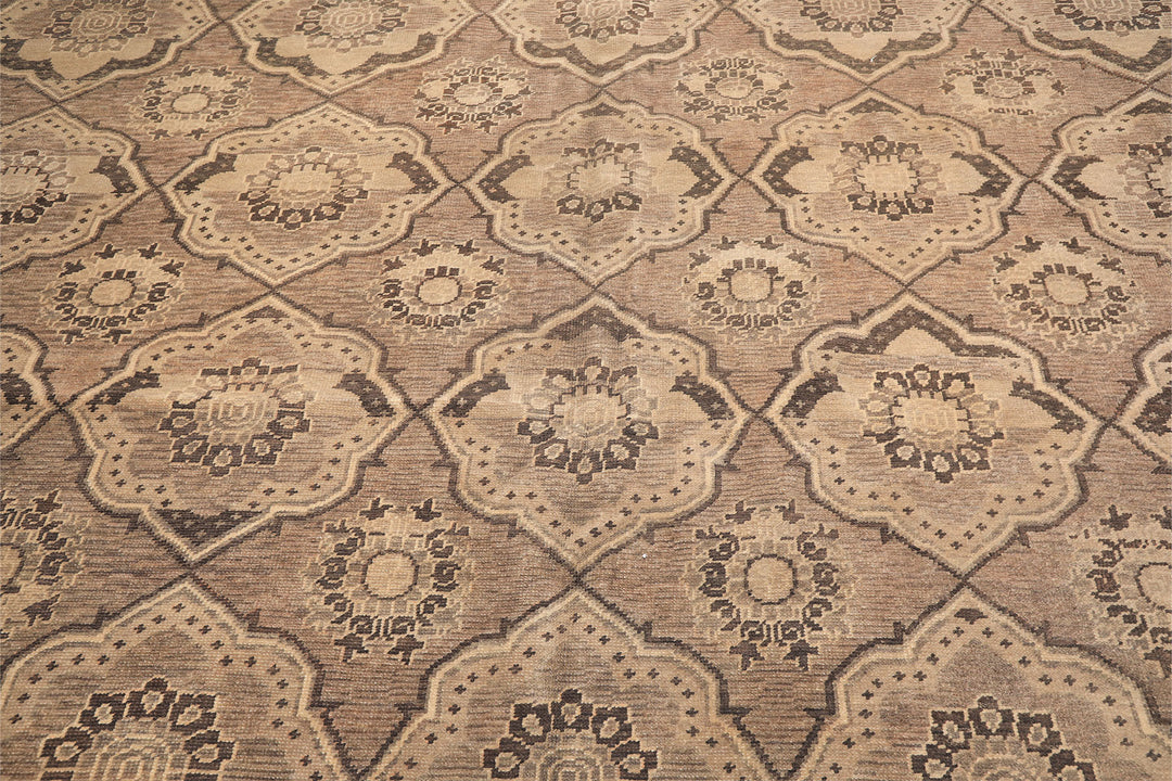 9x13 Taupe, Beige, Brown Color Hand Knotted Oushak Wool Transitional Oriental Rug