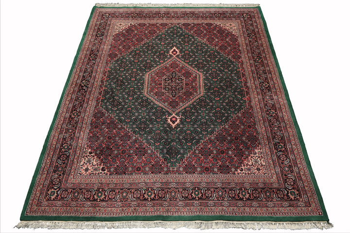 8x10 Emerald, Pink, Ivory Color Hand Knotted Tabriz Wool Traditional Oriental Rug