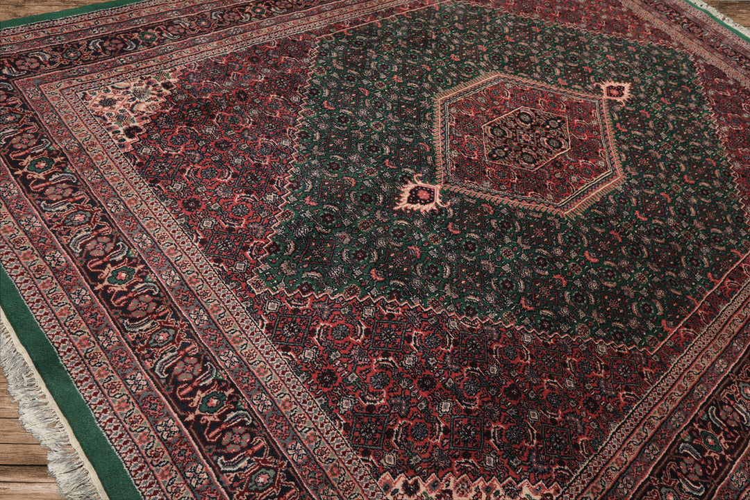 8x10 Emerald, Pink, Ivory Color Hand Knotted Tabriz Wool Traditional Oriental Rug