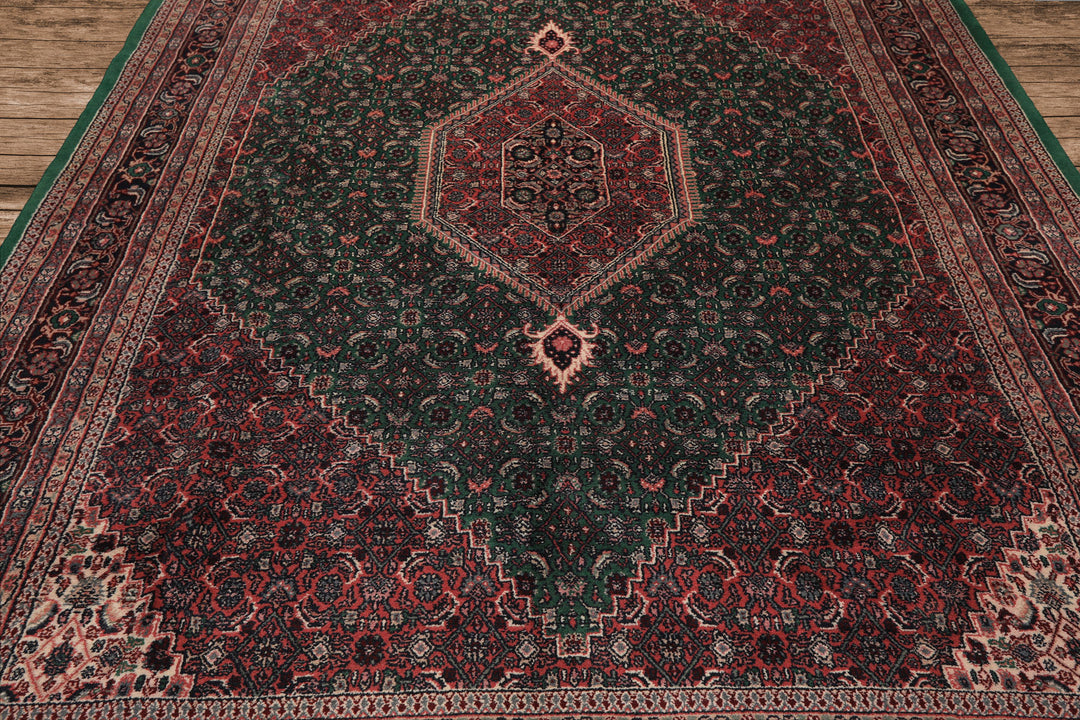 8x10 Emerald, Pink, Ivory Color Hand Knotted Tabriz Wool Traditional Oriental Rug