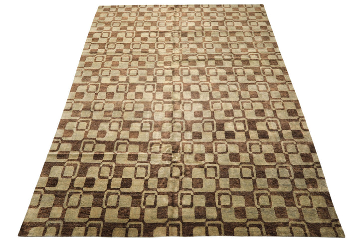 10x14 Seafoam, Brown, Color Hand Knotted Tibetan New Zealand Wool Transitional Oriental Rug