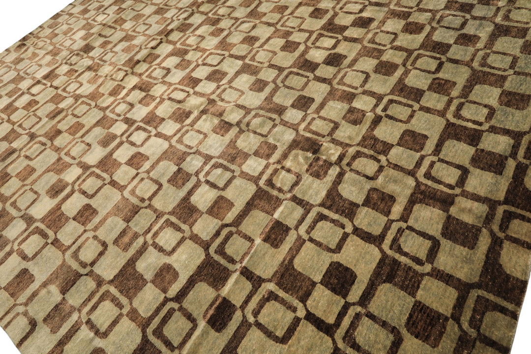 10x14 Seafoam, Brown, Color Hand Knotted Tibetan New Zealand Wool Transitional Oriental Rug