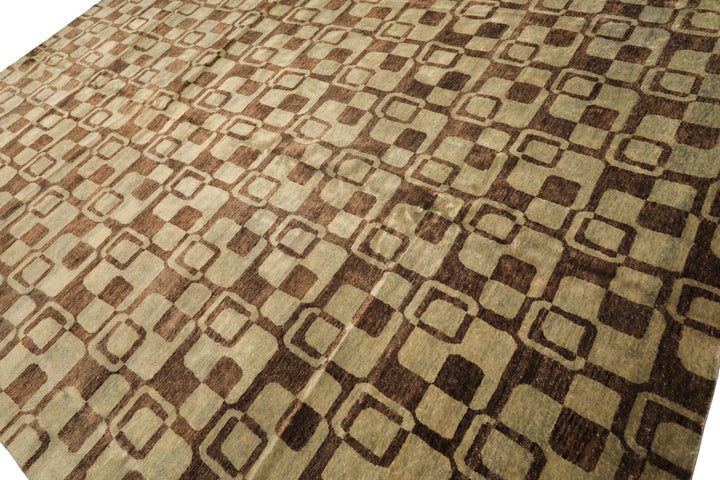 10x14 Seafoam, Brown, Color Hand Knotted Tibetan New Zealand Wool Transitional Oriental Rug