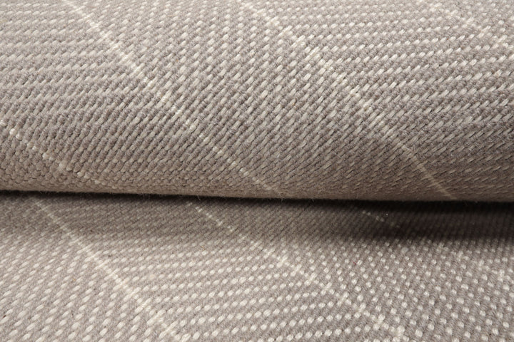 Multi Size Gray Ivory Color Hand Woven Herringbone New Zealand Wool Contemporary Oriental Rug