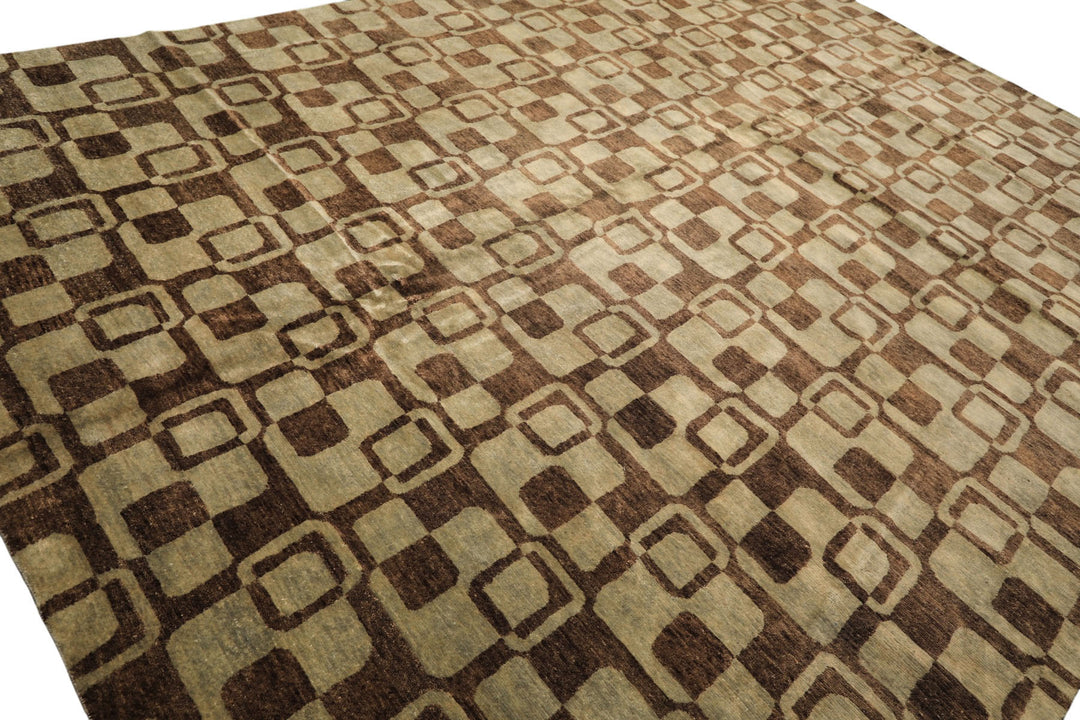 10x14 Seafoam, Brown, Color Hand Knotted Tibetan New Zealand Wool Transitional Oriental Rug