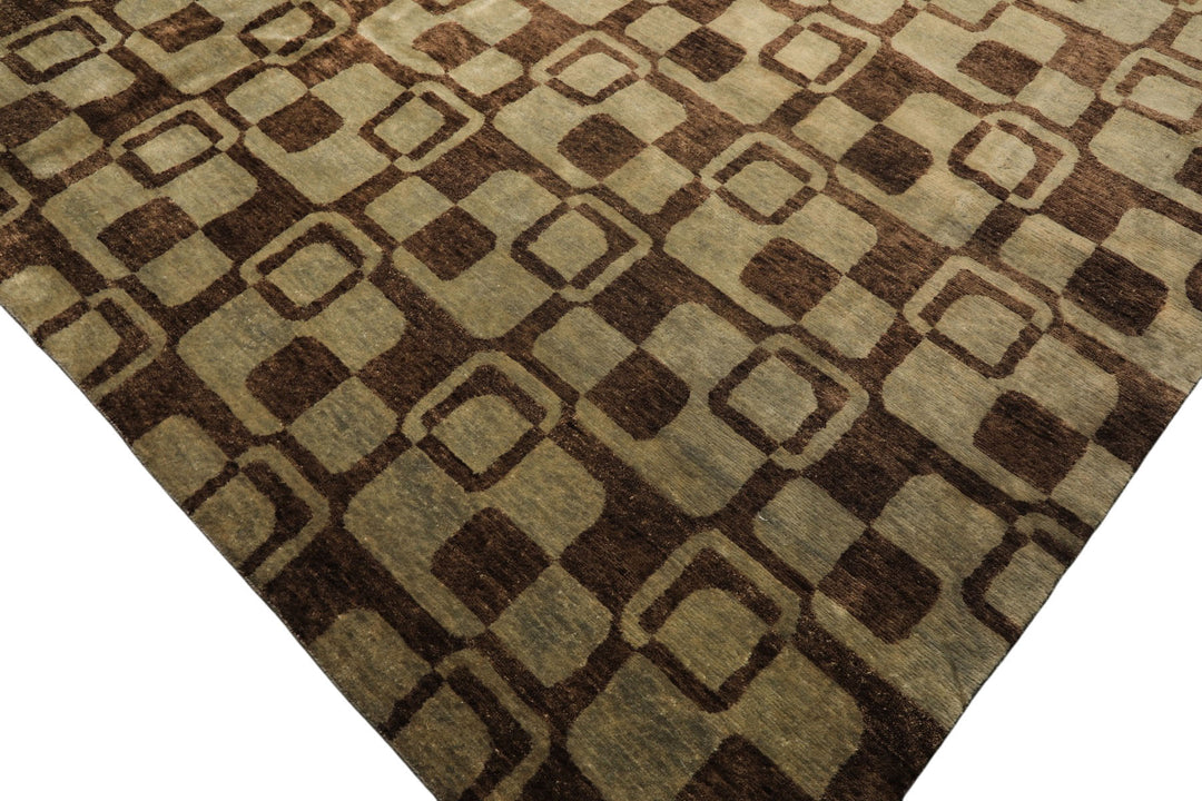 10x14 Seafoam, Brown, Color Hand Knotted Tibetan New Zealand Wool Transitional Oriental Rug