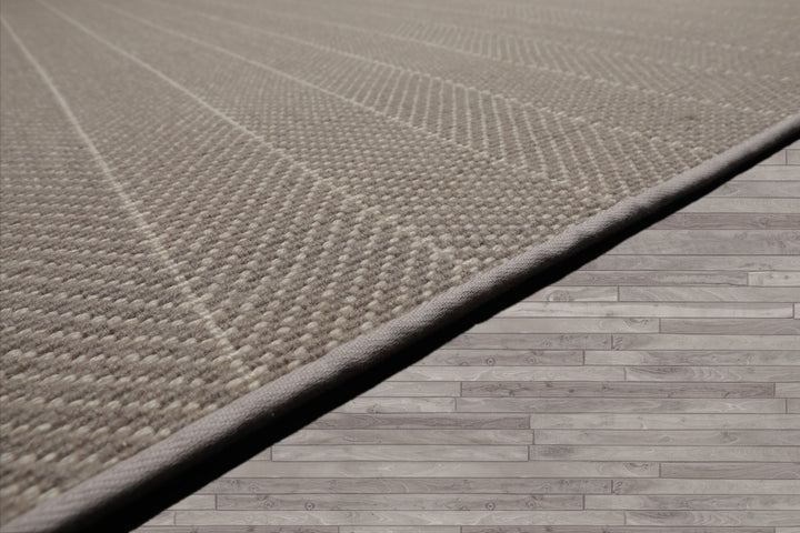 Multi Size Gray Ivory Color Hand Woven Herringbone New Zealand Wool Contemporary Oriental Rug