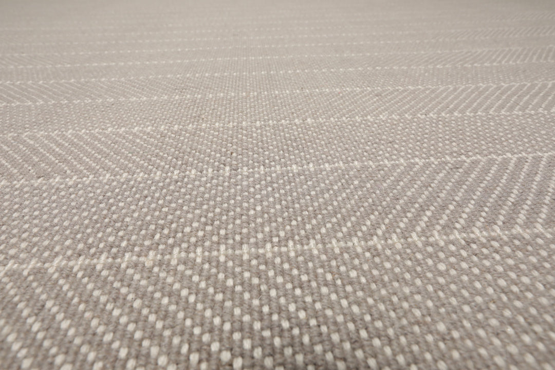 Multi Size Gray Ivory Color Hand Woven Herringbone New Zealand Wool Contemporary Oriental Rug