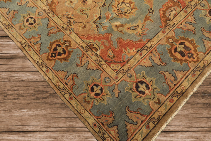 8x10 Tan, Aqua, Beige Color Hand Knotted Oushak Wool Traditional/ Floral Oriental Rug