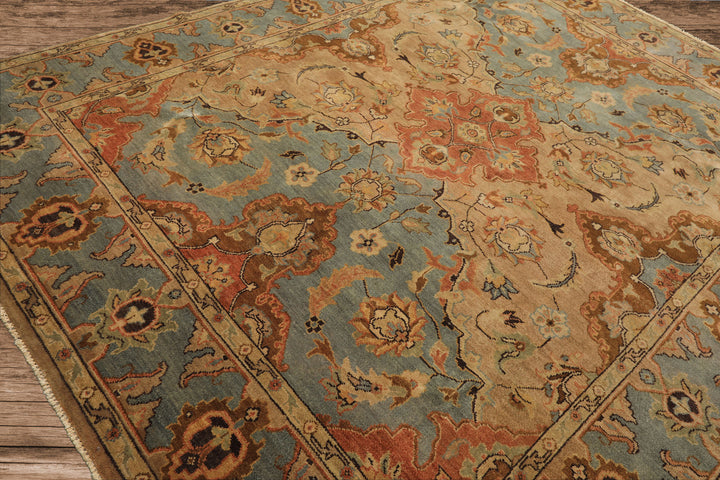 8x10 Tan, Aqua, Beige Color Hand Knotted Oushak Wool Traditional/ Floral Oriental Rug
