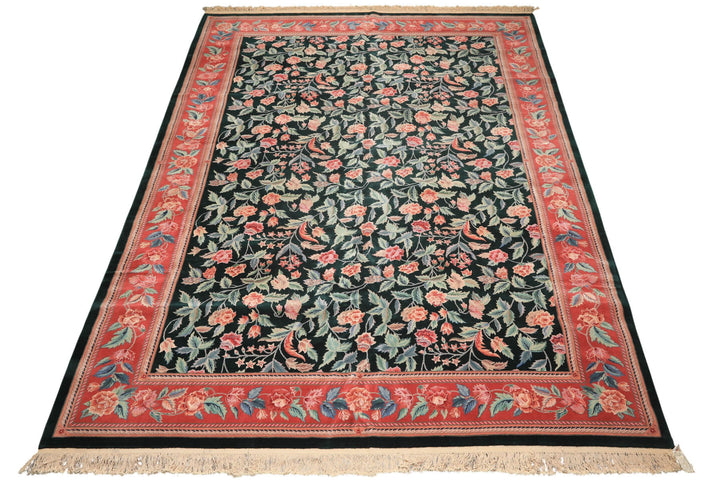 10x14 Emerald, Pink, Rose Color Hand Knotted Sino Persian Wool &amp; Silk Traditional Oriental Rug