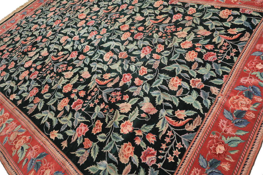 10x14 Emerald, Pink, Rose Color Hand Knotted Sino Persian Wool &amp; Silk Traditional Oriental Rug