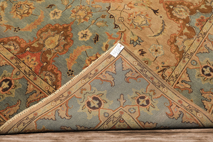 8x10 Tan, Aqua, Beige Color Hand Knotted Oushak Wool Traditional/ Floral Oriental Rug