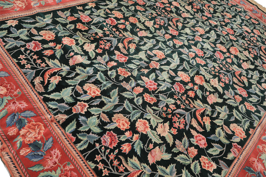 10x14 Emerald, Pink, Rose Color Hand Knotted Sino Persian Wool &amp; Silk Traditional Oriental Rug