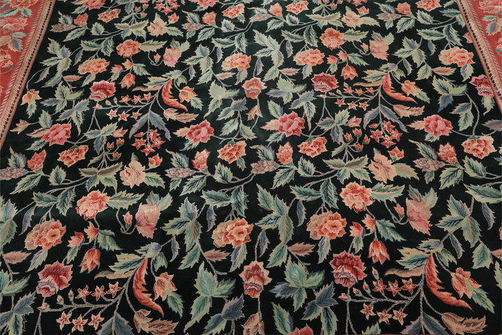 10x14 Emerald, Pink, Rose Color Hand Knotted Sino Persian Wool &amp; Silk Traditional Oriental Rug