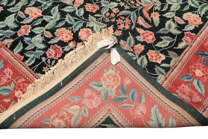 10x14 Emerald, Pink, Rose Color Hand Knotted Sino Persian Wool &amp; Silk Traditional Oriental Rug