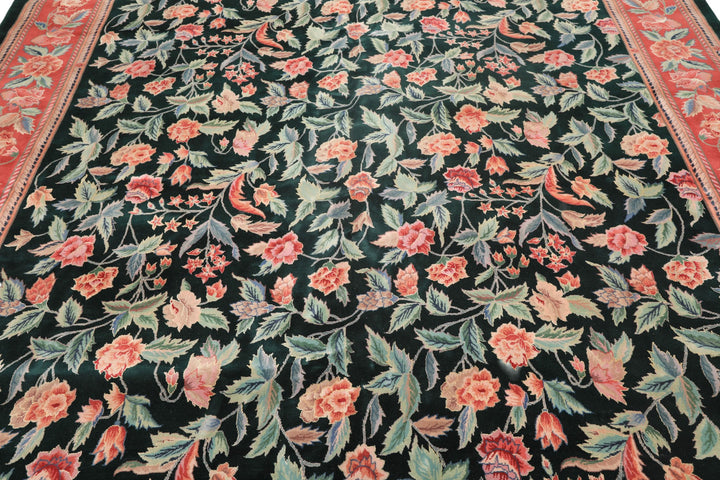 10x14 Emerald, Pink, Rose Color Hand Knotted Sino Persian Wool &amp; Silk Traditional Oriental Rug