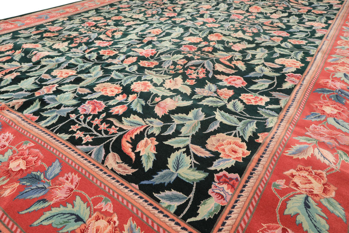 10x14 Emerald, Pink, Rose Color Hand Knotted Sino Persian Wool &amp; Silk Traditional Oriental Rug