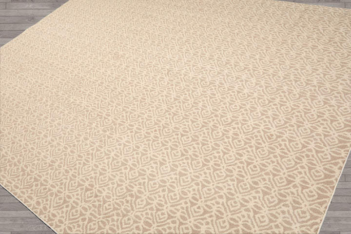 Multi Size Ivory Tan Color Hand Tufted Geometric New Zealand Wool Modern Oriental Rug